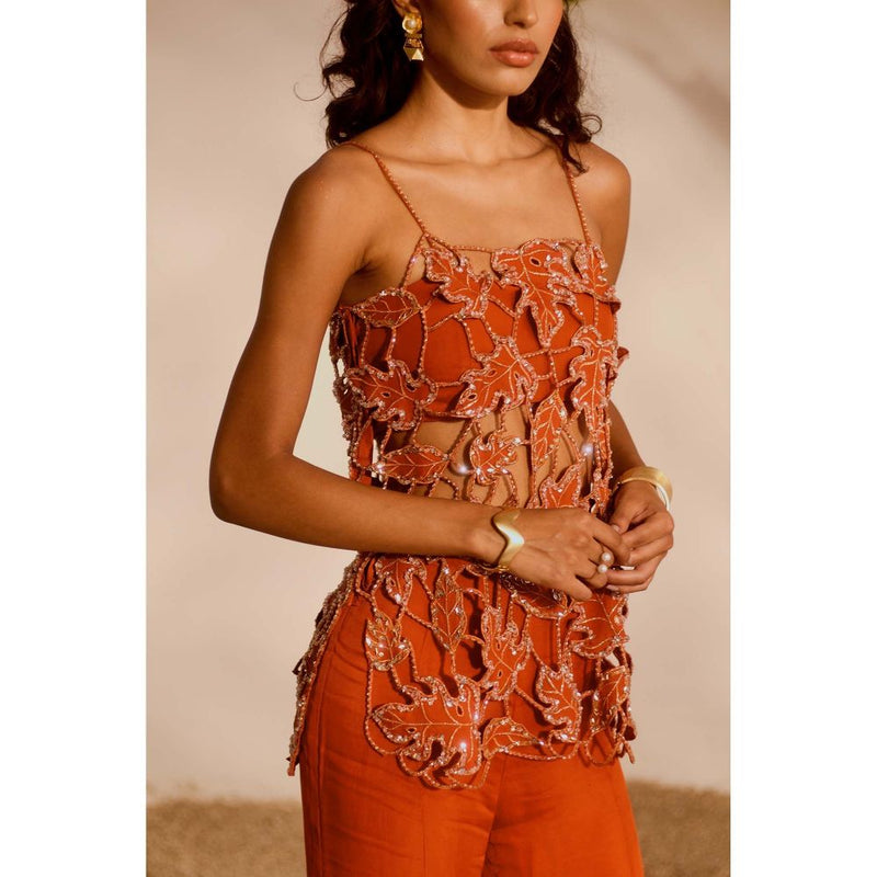 Silky Bindra Orange Silas Tunic with Bustier and Sharara (Set of 3)