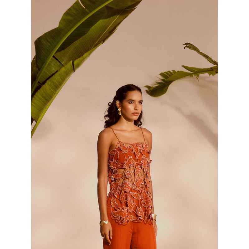 Silky Bindra Orange Silas Tunic with Bustier and Sharara (Set of 3)
