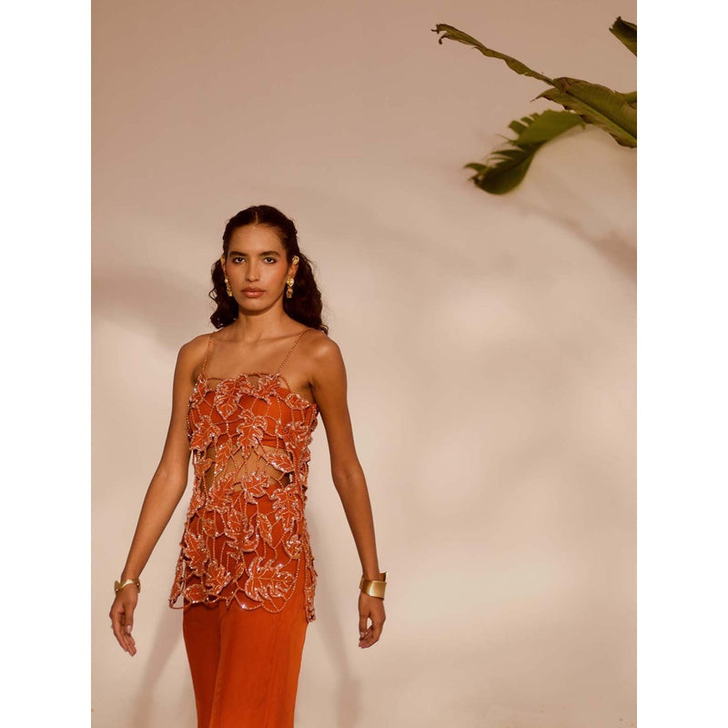 Silky Bindra Orange Silas Tunic with Bustier and Sharara (Set of 3)
