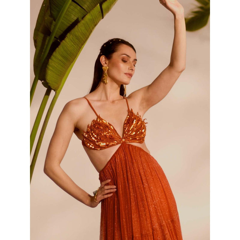 Silky Bindra Brown Aloha 3-Tiered Gown