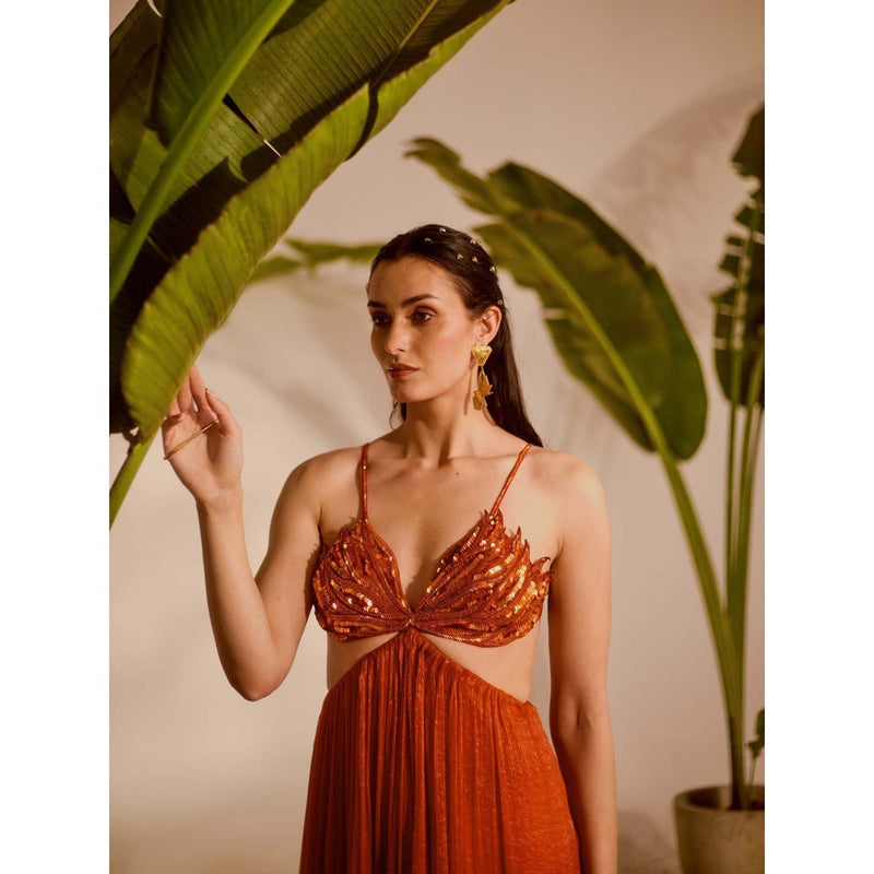 Silky Bindra Brown Aloha 3-Tiered Gown