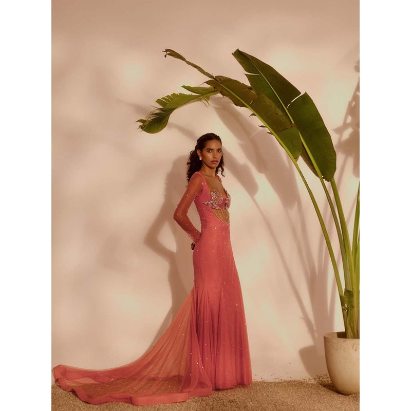 Silky Bindra Pink Lovebirds Godet Gown