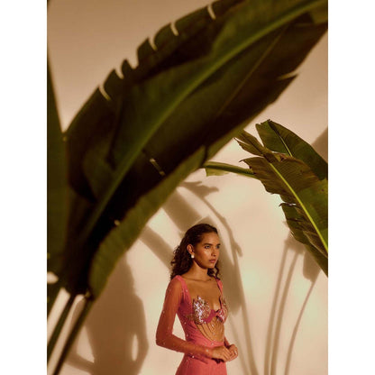 Silky Bindra Pink Lovebirds Godet Gown