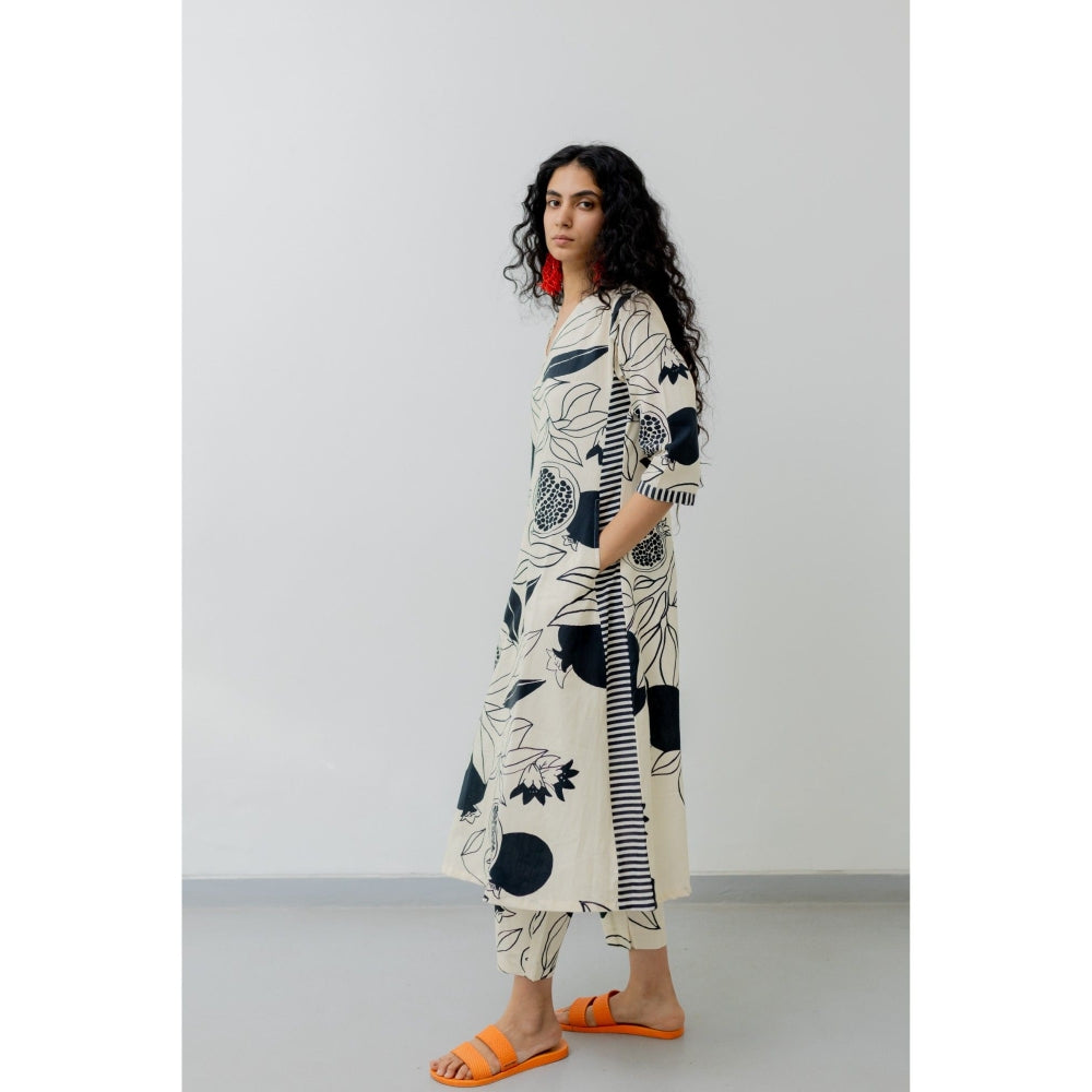 Silai Studio Cream Pomegranate Print Kurta and Pants (Set of 2)
