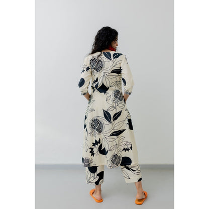 Silai Studio Cream Pomegranate Print Kurta and Pants (Set of 2)