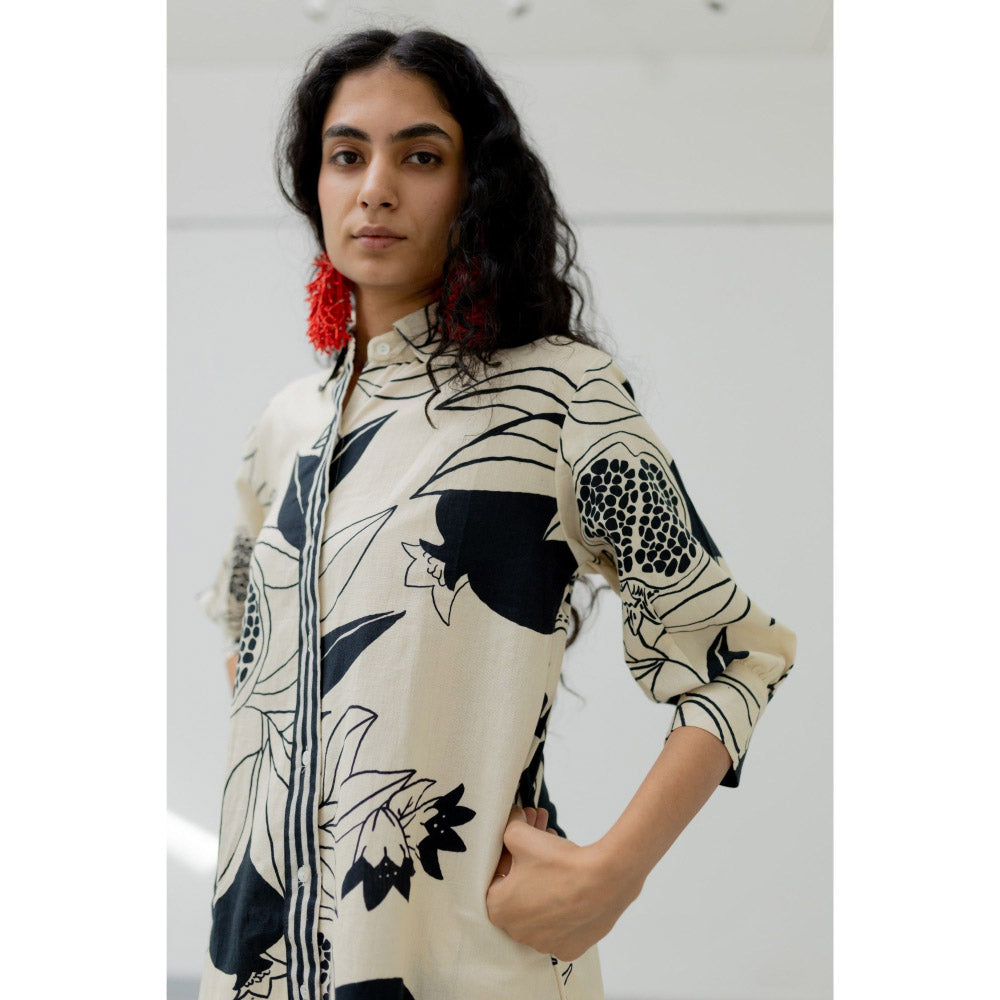 Silai Studio Cream Pomegranate Print Button Down Kurta