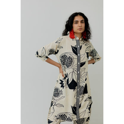 Silai Studio Cream Pomegranate Print Button Down Kurta