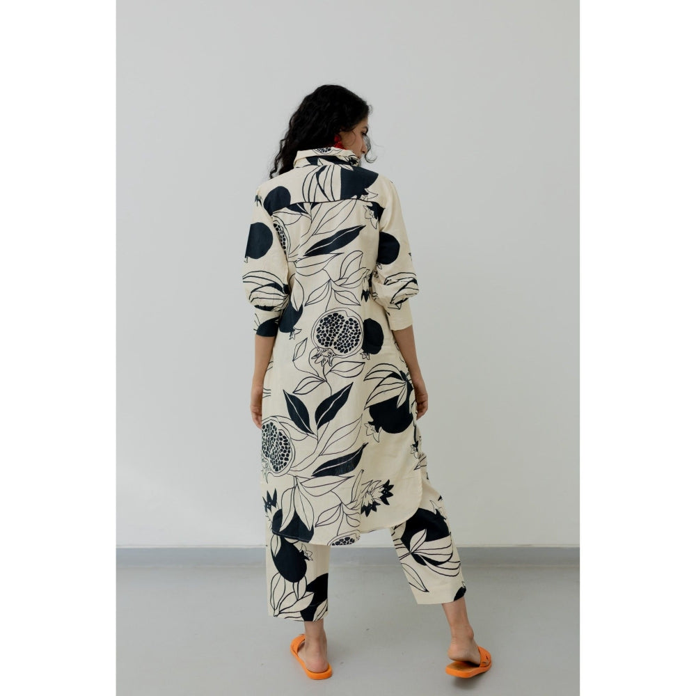 Silai Studio Cream Pomegranate Print Button Down Kurta