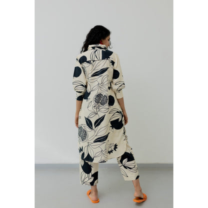 Silai Studio Cream Pomegranate Print Button Down Kurta