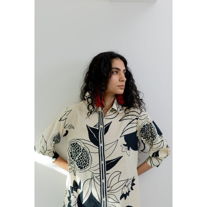 Silai Studio Cream Pomegranate Print Button Down Kurta