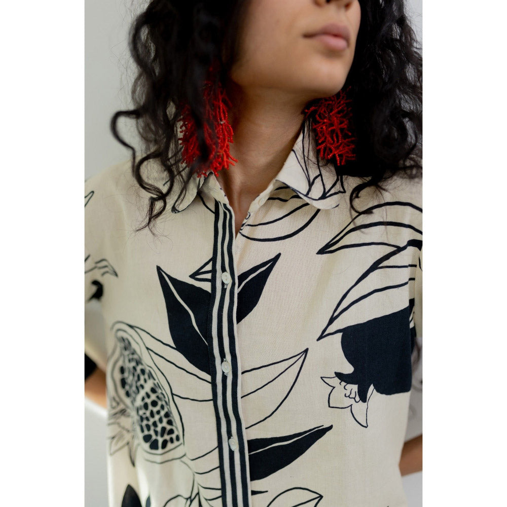 Silai Studio Cream Pomegranate Print Button Down Kurta