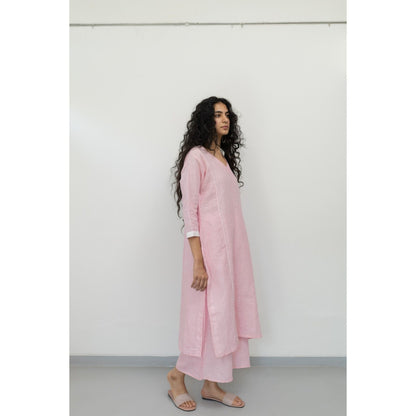 Silai Studio Bubblegum Pink Linen Kurta and Palazzo (Set of 2)