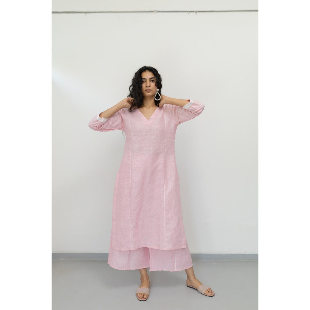 Silai Studio Bubblegum Pink Linen Kurta and Palazzo (Set of 2)