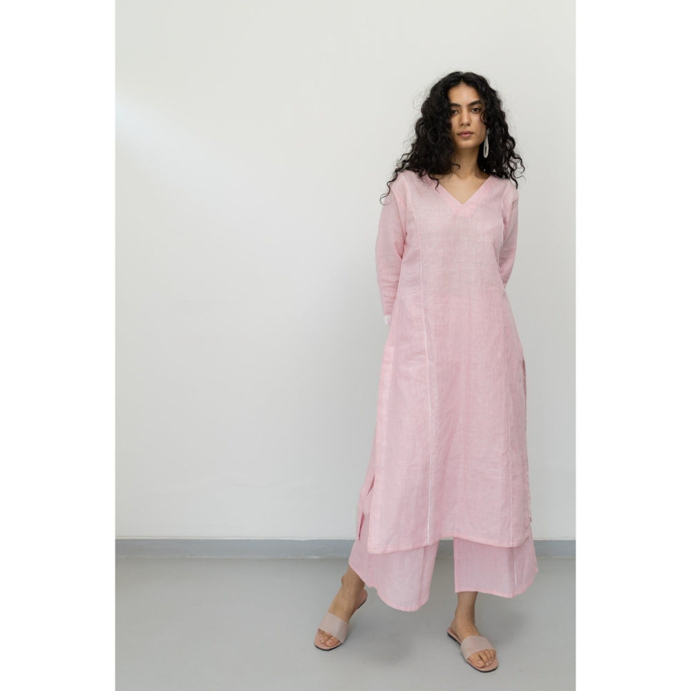 Silai Studio Bubblegum Pink Linen Kurta and Palazzo (Set of 2)