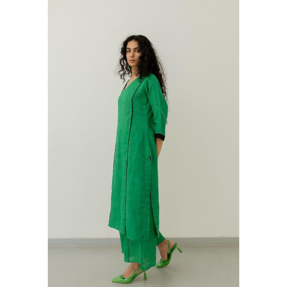 Silai Studio Bottle Green Linen Kurta