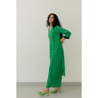 Silai Studio Bottle Green Linen Kurta