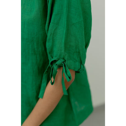 Silai Studio Bottle Green Linen Shirt and Pant (Set of 2)