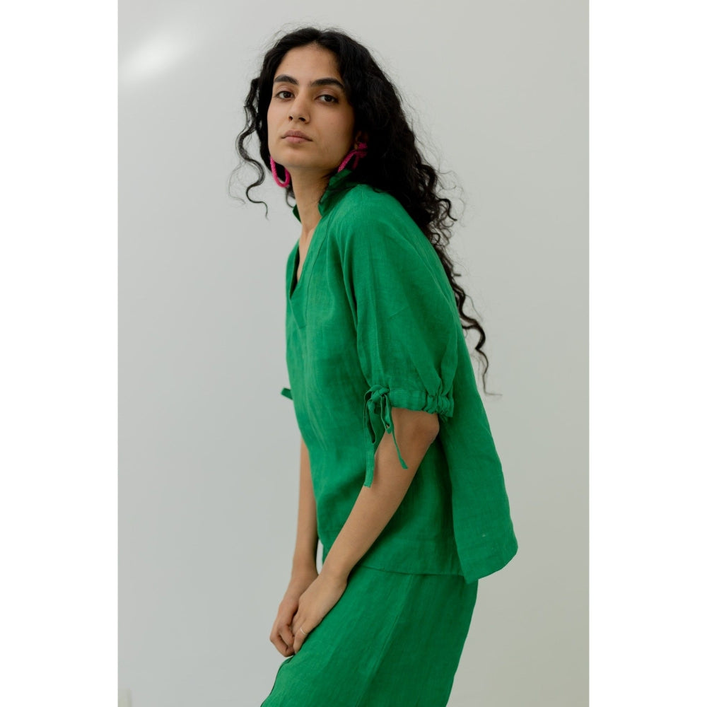 Silai Studio Bottle Green Linen Shirt and Pant (Set of 2)