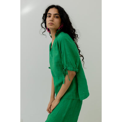 Silai Studio Bottle Green Linen Shirt and Pant (Set of 2)