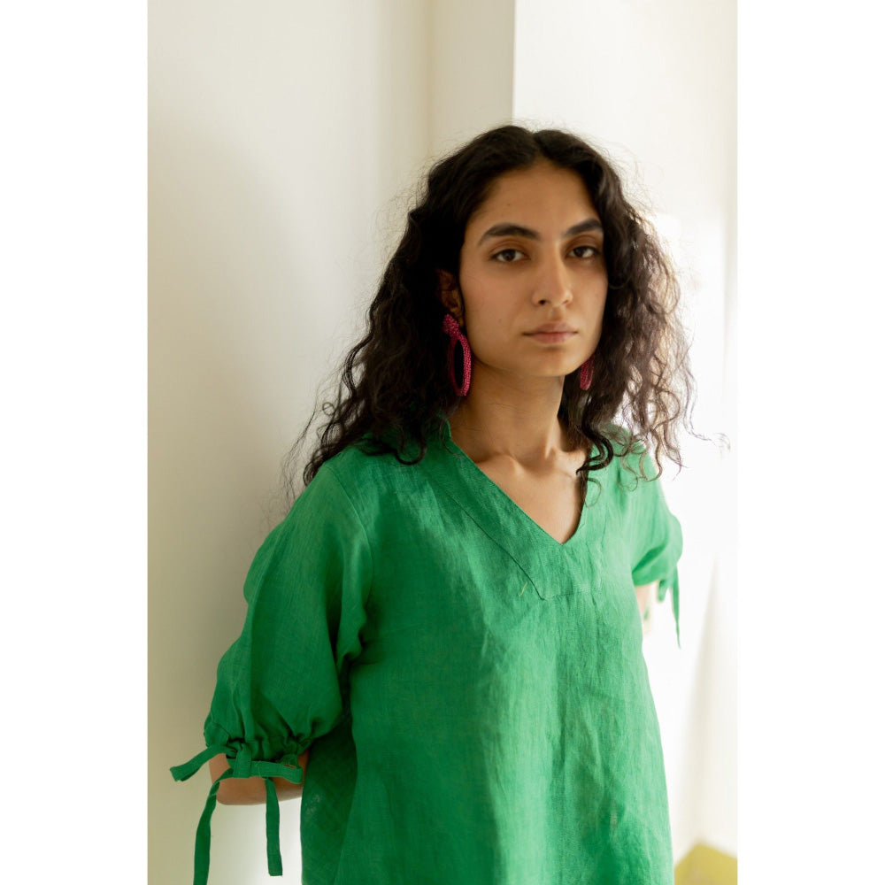 Silai Studio Bottle Green Linen Shirt and Pant (Set of 2)
