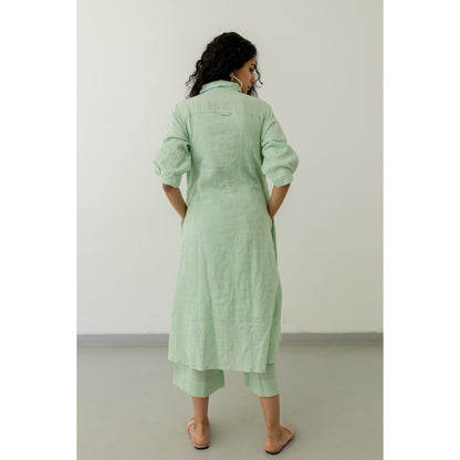Silai Studio Mint Green Cotton Kurta and Pants (Set of 2)