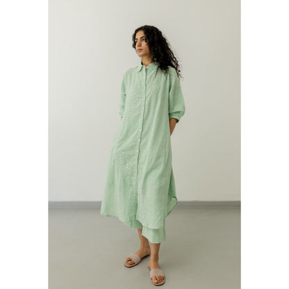 Silai Studio Mint Green Cotton Kurta and Pants (Set of 2)