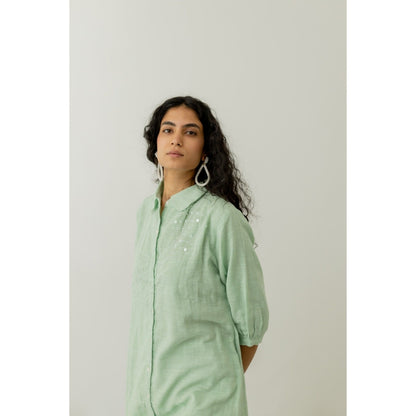 Silai Studio Mint Green Cotton Kurta and Pants (Set of 2)