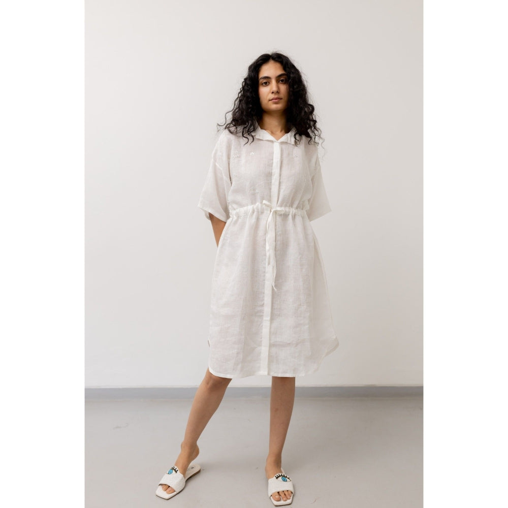 Silai Studio Pristine White Midi Shirt Dress
