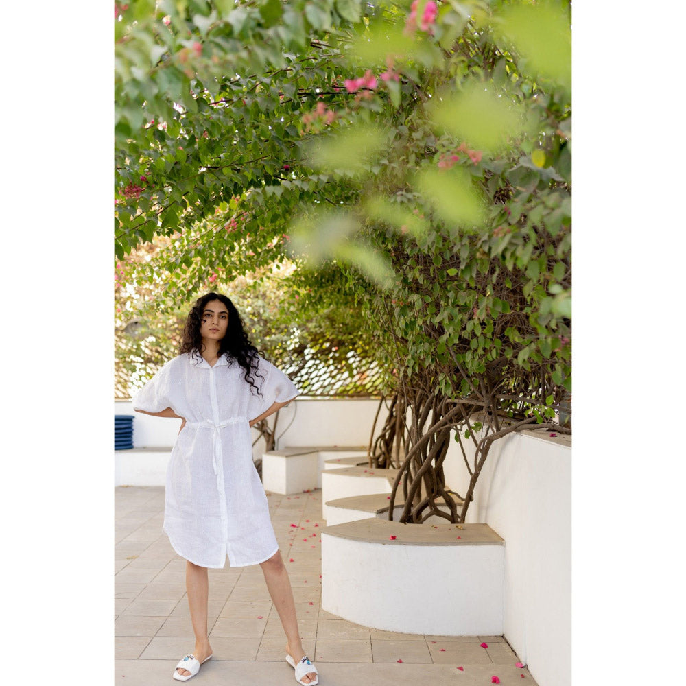Silai Studio Pristine White Midi Shirt Dress