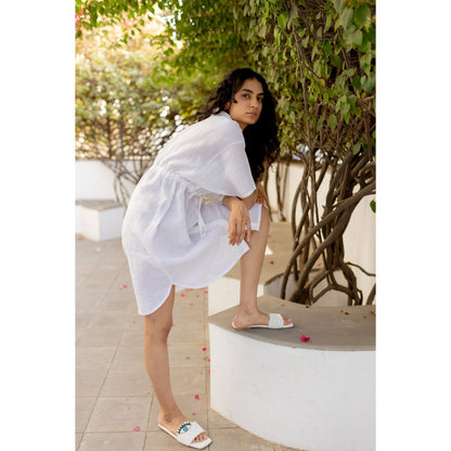 Silai Studio Pristine White Midi Shirt Dress