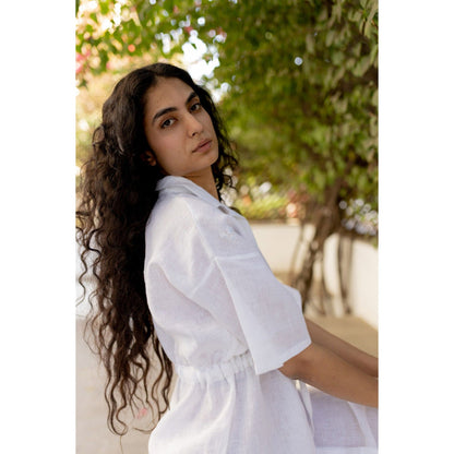 Silai Studio Pristine White Midi Shirt Dress