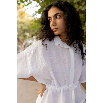 Silai Studio Pristine White Midi Shirt Dress