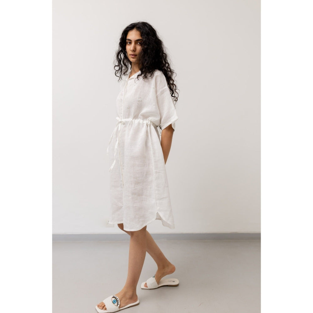 Silai Studio Pristine White Midi Shirt Dress