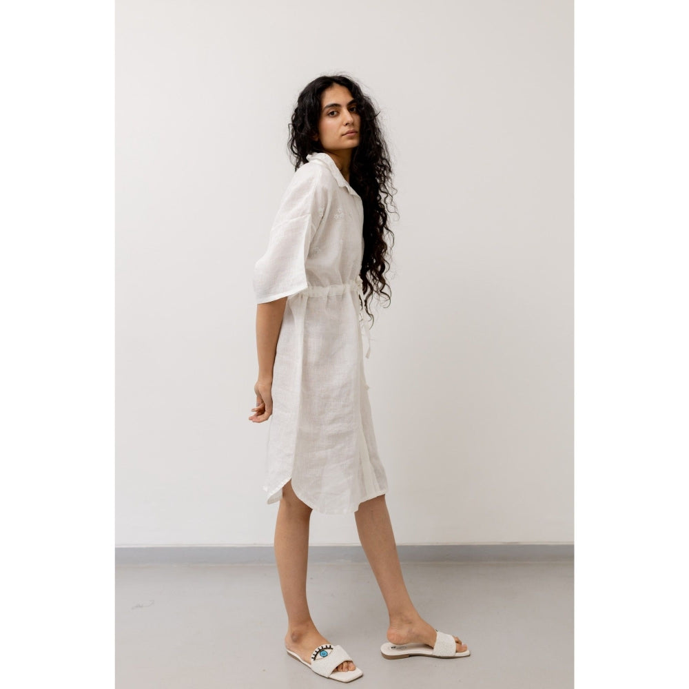 Silai Studio Pristine White Midi Shirt Dress