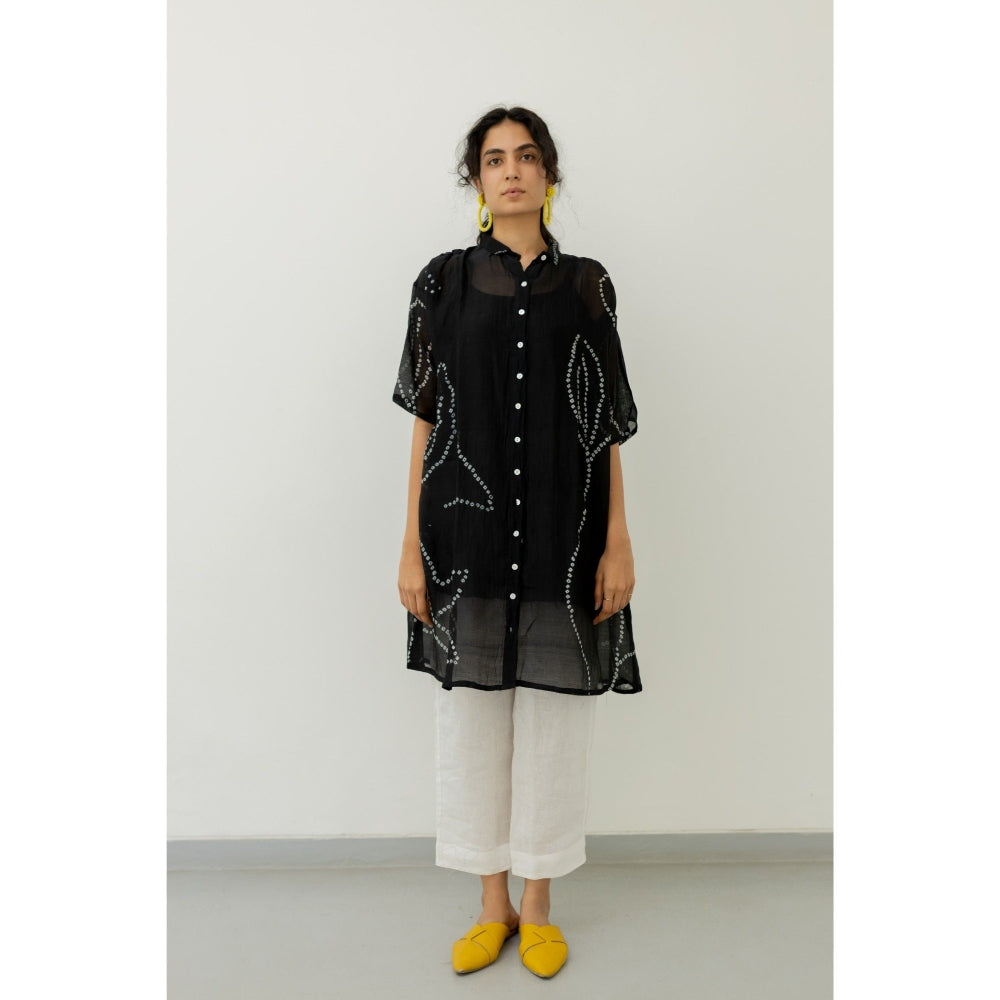 Silai Studio Black Bandhani Kurta with Slip and Pants (Set of 3)