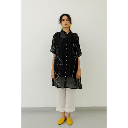 Silai Studio Black Bandhani Kurta with Slip and Pants (Set of 3)