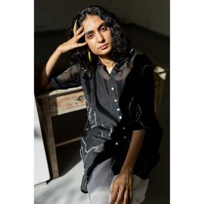 Silai Studio Black Bandhani Kurta with Slip and Pants (Set of 3)