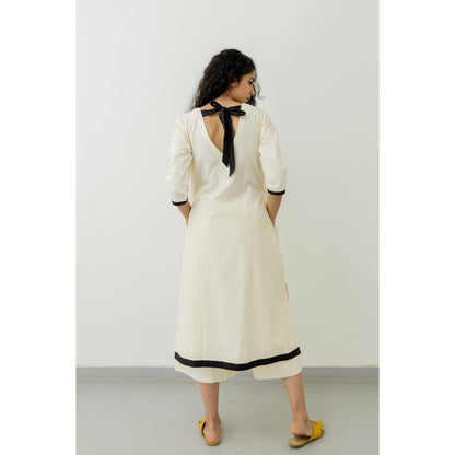 Silai Studio Chalk and Coal Cream Kurta and Palazzo (Set of 2)