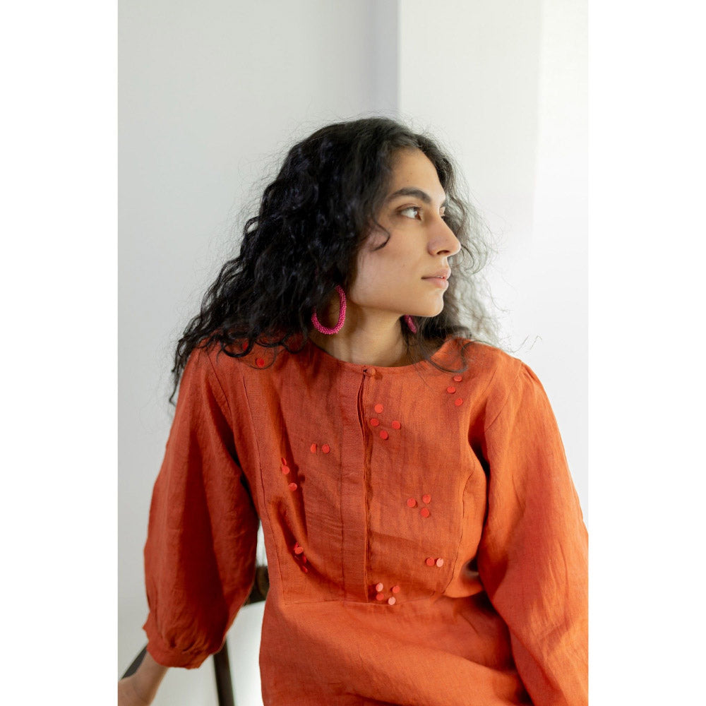 Silai Studio Ginger Rust Linen Kurta and Pants (Set of 2)