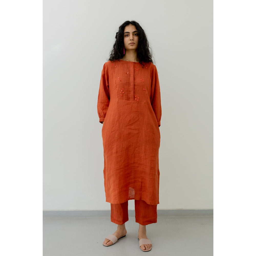 Silai Studio Ginger Rust Linen Kurta