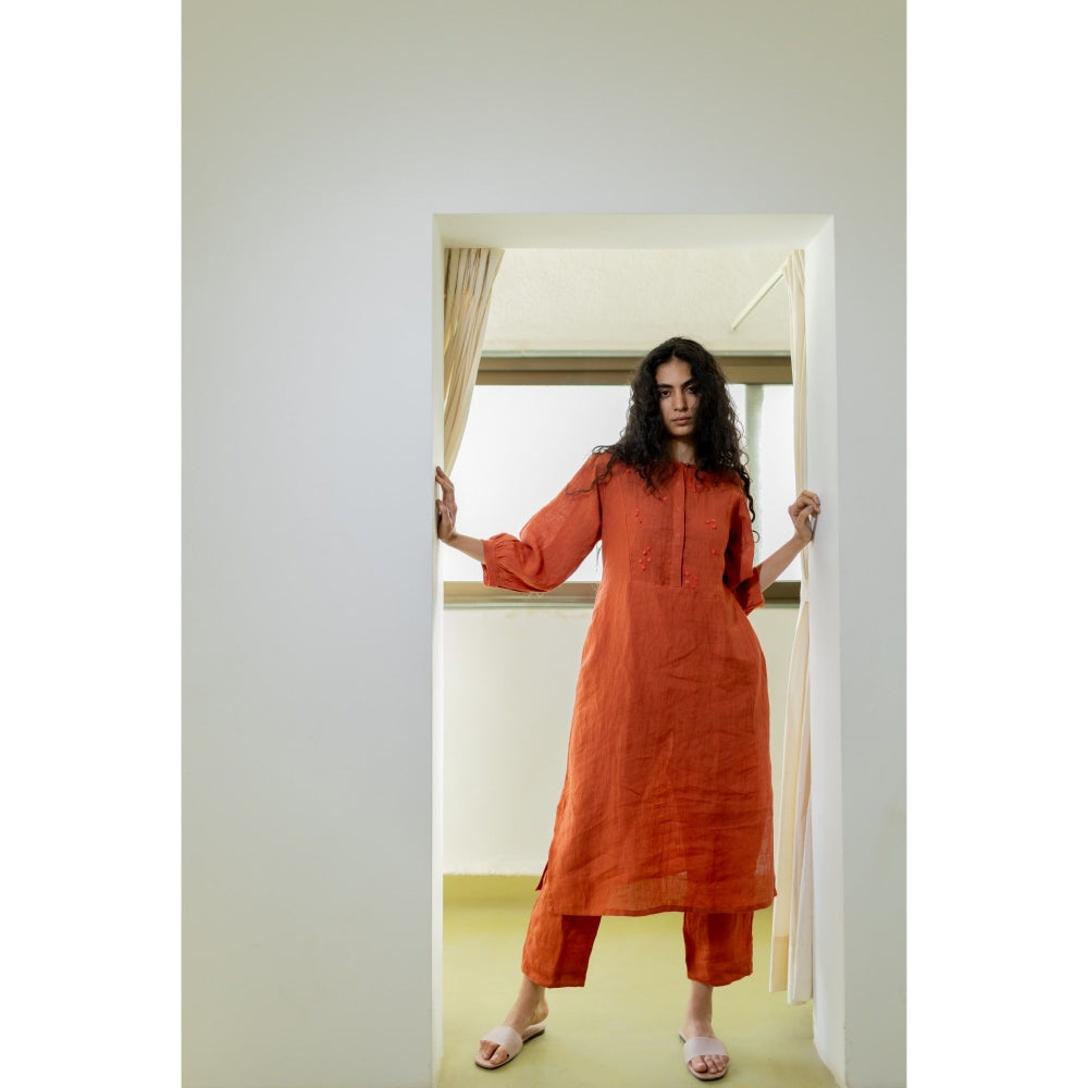 Silai Studio Ginger Rust Linen Kurta