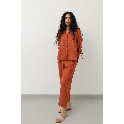 Silai Studio Ginger Rust Linen Shirt and Pant (Set of 2)