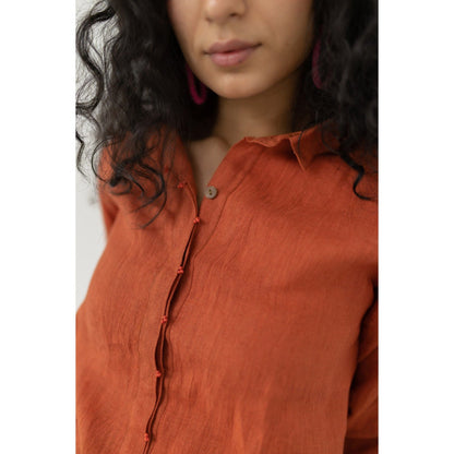 Silai Studio Ginger Rust Linen Shirt and Pant (Set of 2)