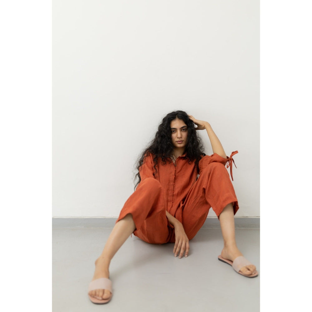 Silai Studio Ginger Rust Linen Shirt and Pant (Set of 2)