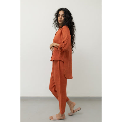 Silai Studio Ginger Rust Linen Shirt and Pant (Set of 2)