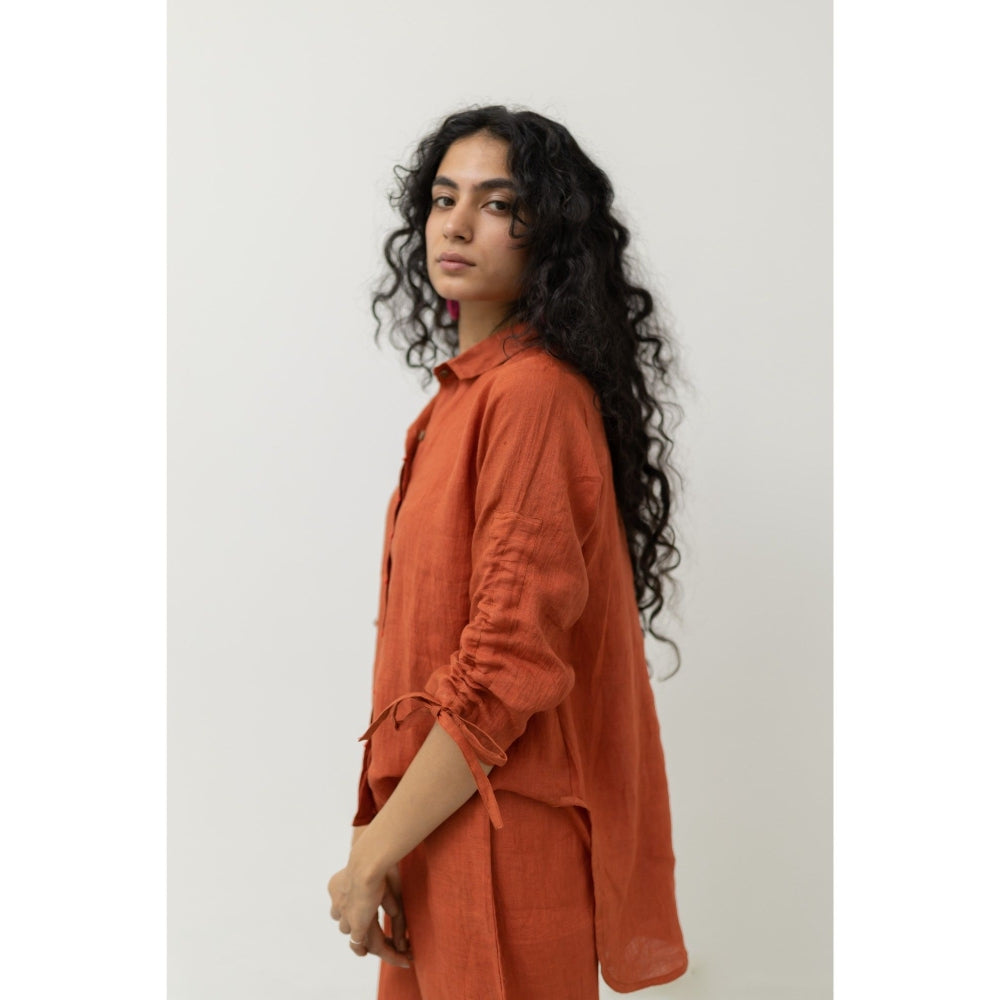 Silai Studio Ginger Rust Linen Shirt and Pant (Set of 2)