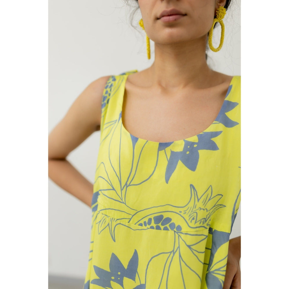 Silai Studio Yellow Grey Pomegranate Print Maxi Dress