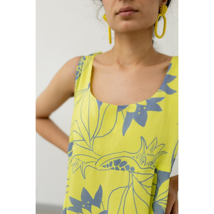 Silai Studio Yellow Grey Pomegranate Print Maxi Dress