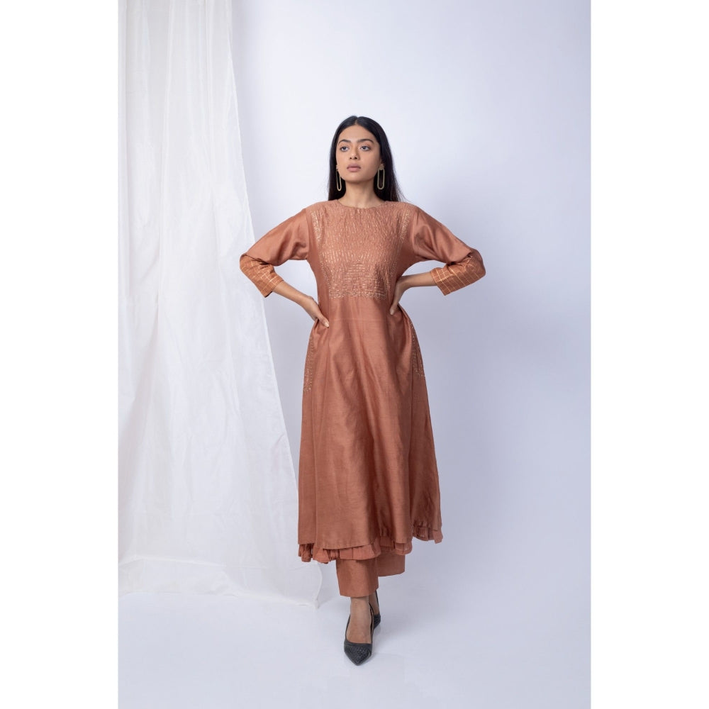 Silai Studio Cinnamon Brown Kurta Pants with Dupatta (Set of 3)