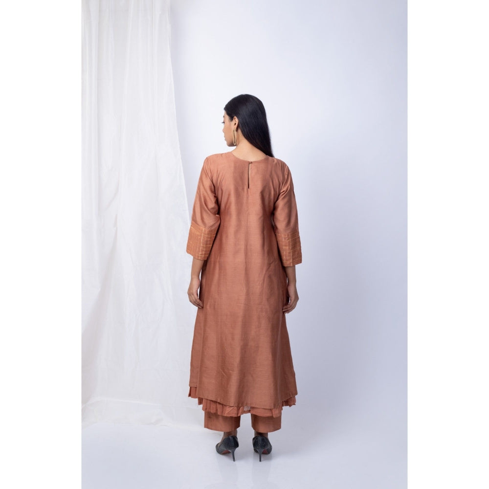 Silai Studio Cinnamon Brown Kurta Pants with Dupatta (Set of 3)
